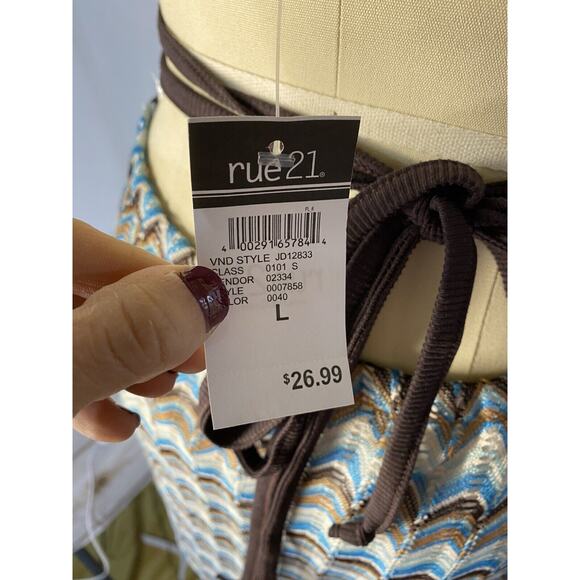 Chevron Print Ring Halter Mini Dress Cutout Tie NWT Rue21 Women's Juniors Size L - Picture 8 of 10